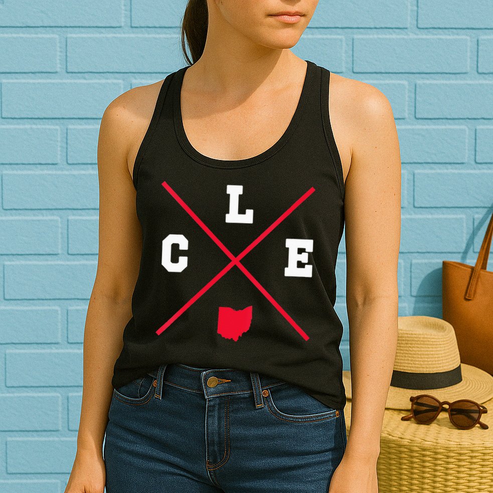 Womens Classic CLE Cleveland Ohio Red Vintage State Outline Womens Tank Top