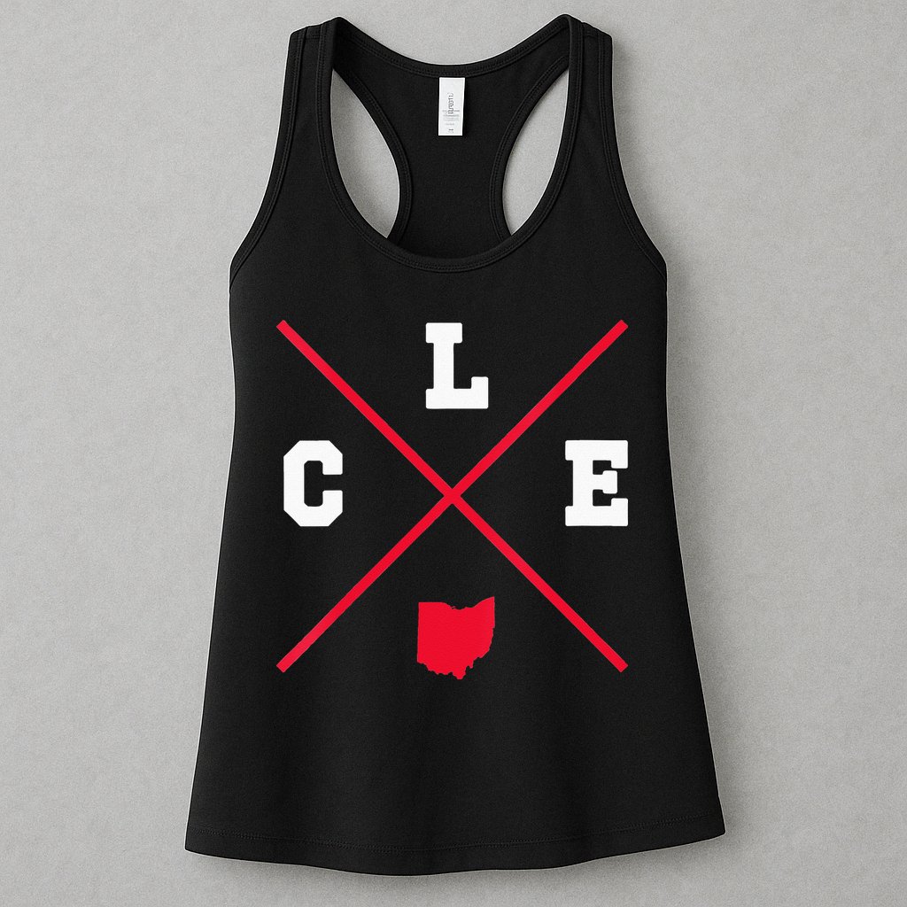 Womens Classic CLE Cleveland Ohio Red Vintage State Outline Womens Tank Top