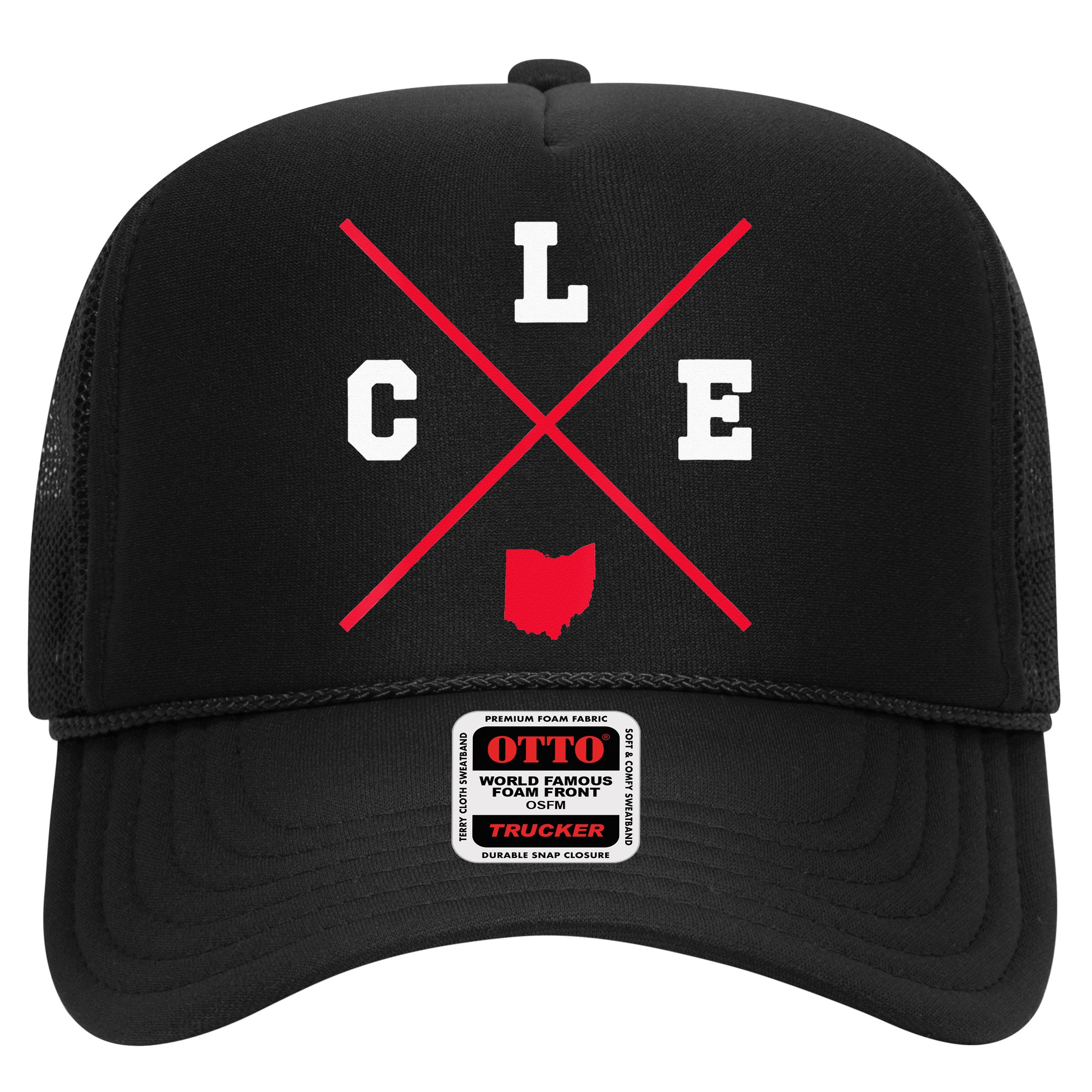 Womens Classic CLE Cleveland Ohio Red Vintage State Outline Hat