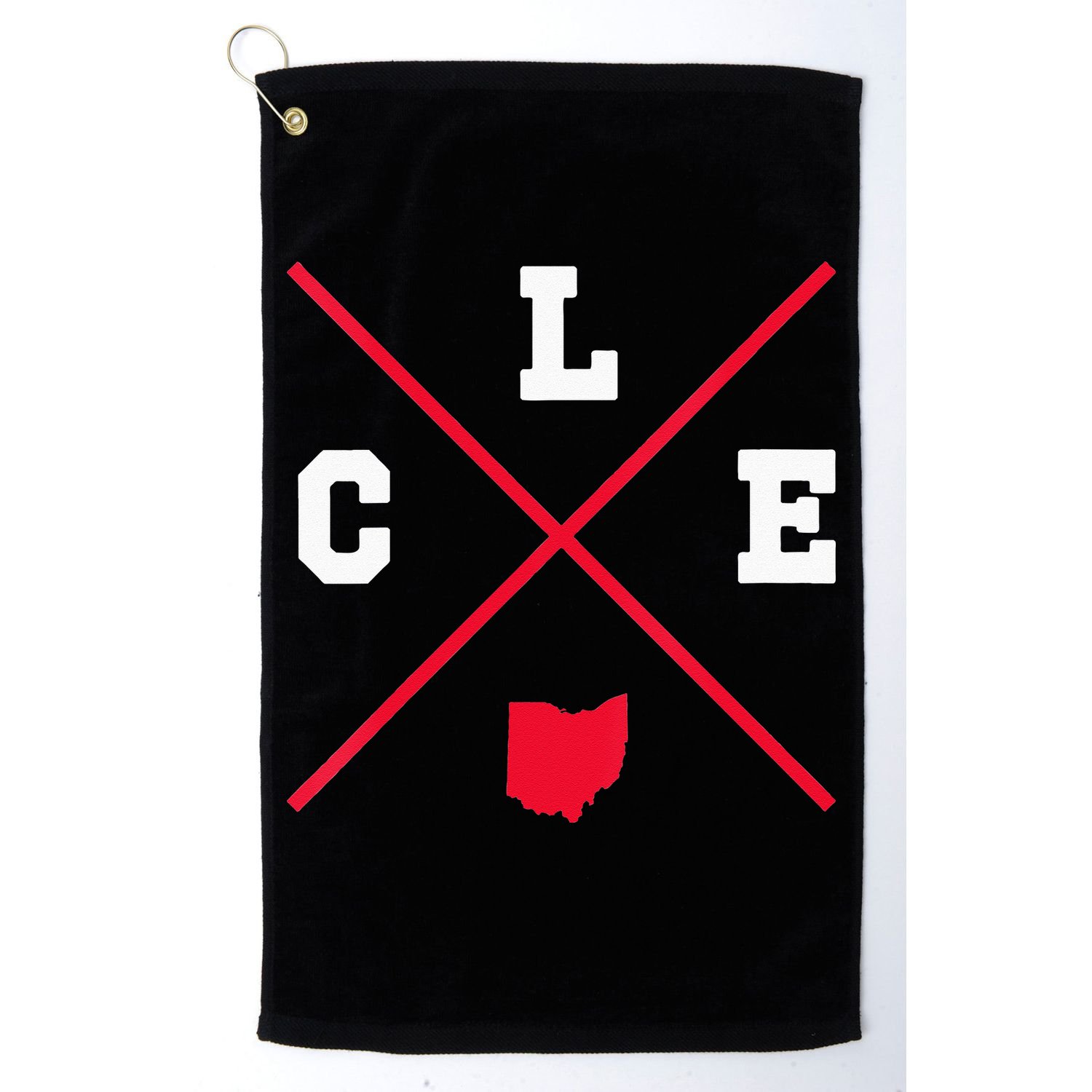 Womens Classic CLE Cleveland Ohio Red Vintage State Outline Golf Towel