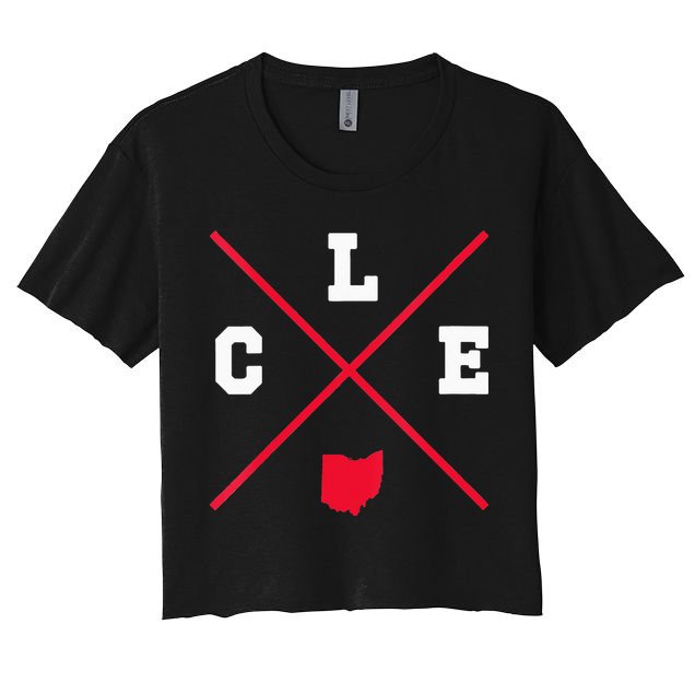 Womens Classic CLE Cleveland Ohio Red Vintage State Outline Crop Top