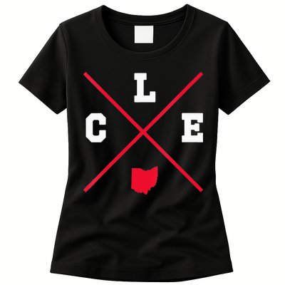 Womens Classic CLE Cleveland Ohio Red Vintage State Outline Womens T-Shirt