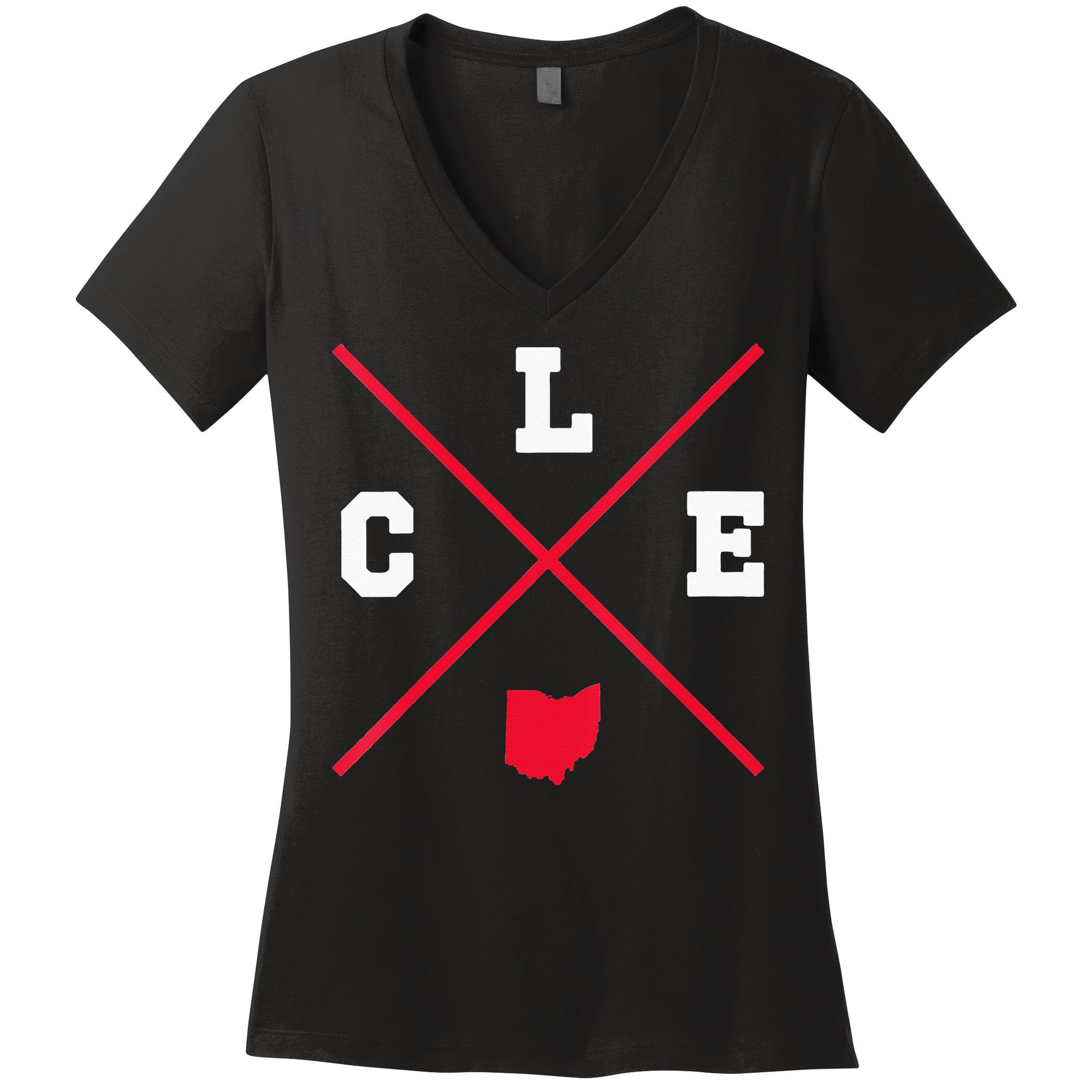 Womens Classic CLE Cleveland Ohio Red Vintage State Outline Women's V-Neck T-Shirt