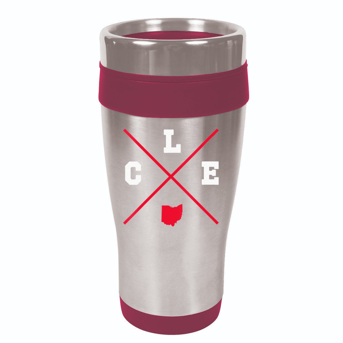 Womens Classic CLE Cleveland Ohio Red Vintage State Outline 16oz Travel Tumbler