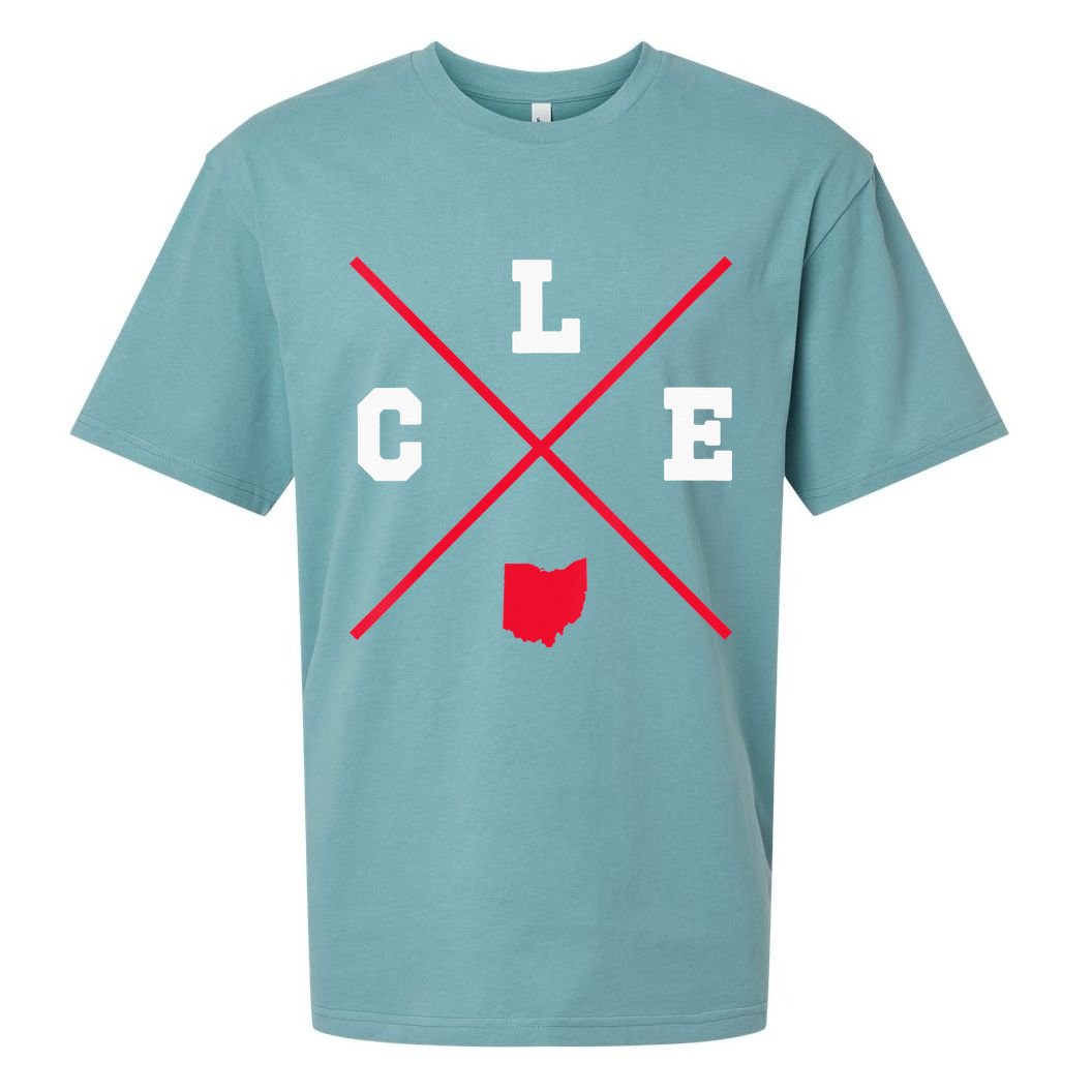 Womens Classic CLE Cleveland Ohio Red Vintage State Outline Sueded Cloud Jersey T-Shirt