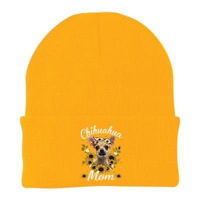 Womens Cute Chihuahua Mom Sunflower Dog Mom Mother's Day Knit Cap Winter Beanie