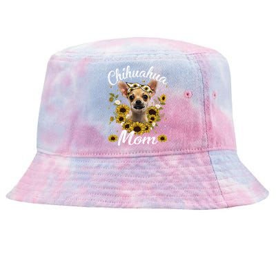 Womens Cute Chihuahua Mom Sunflower Dog Mom Mother's Day Tie-Dyed Bucket Hat