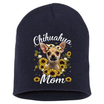 Womens Cute Chihuahua Mom Sunflower Dog Mom Mother's Day Short Acrylic Beanie