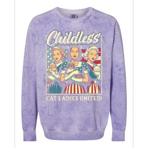 Wo Childless Cat Ladies United Vneck Colorblast Crewneck Sweatshirt