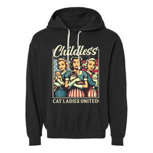 Wo Childless Cat Ladies United Vneck Garment-Dyed Fleece Hoodie