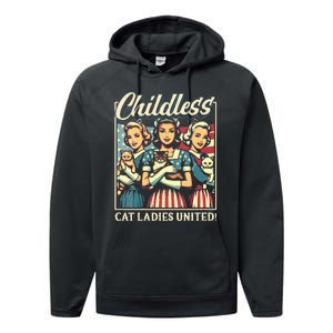 Wo Childless Cat Ladies United Vneck Performance Fleece Hoodie