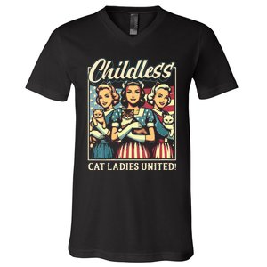 Wo Childless Cat Ladies United Vneck V-Neck T-Shirt