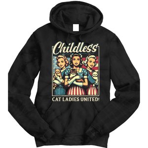 Wo Childless Cat Ladies United Vneck Tie Dye Hoodie