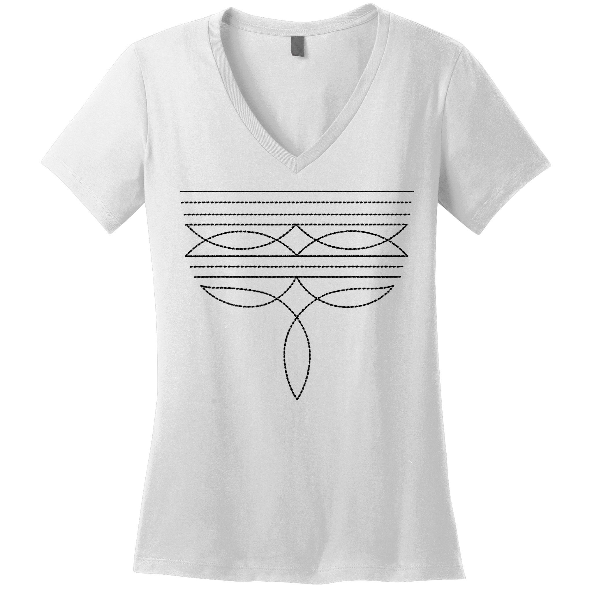 Western Country Cowboy Cowgirl Boot Stitch Western Boots Women's V-Neck T-Shirt