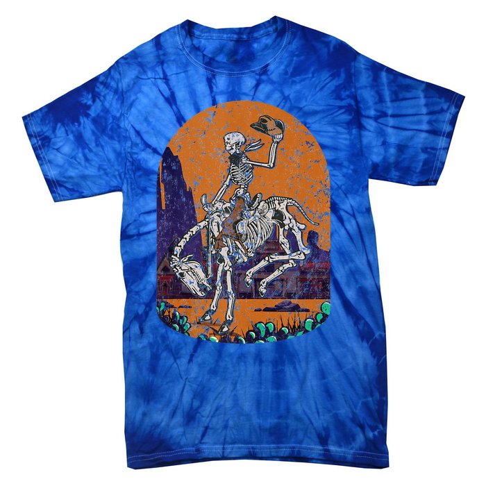 Western Country Cowboy Skeleton Halloween Spooky Tie-Dye T-Shirt