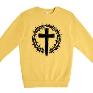 Wooden Cross Crown Of Thorns Christian Catholic Jesus Christ Premium Crewneck Sweatshirt