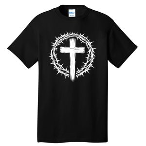 Wooden Cross Crown Of Thorns Christian Catholic Jesus Christ Tall T-Shirt