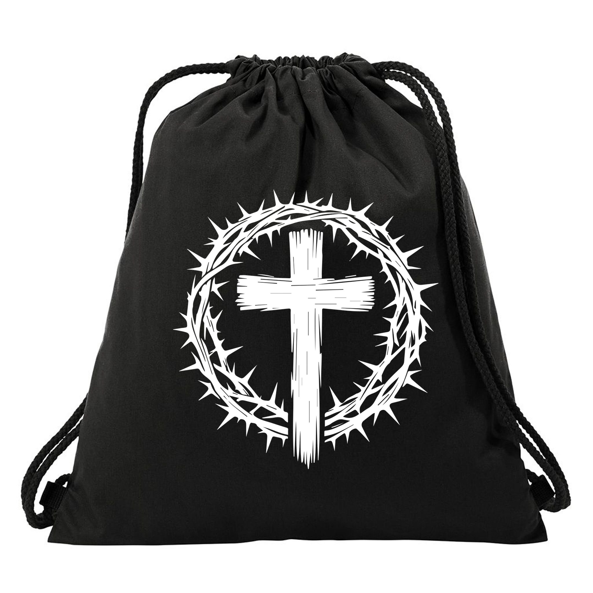 Wooden Cross Crown Of Thorns Christian Catholic Jesus Christ Drawstring Bag