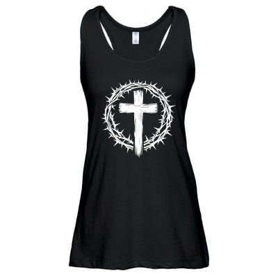 Wooden Cross Crown Of Thorns Christian Catholic Jesus Christ Ladies Essential Flowy Tank