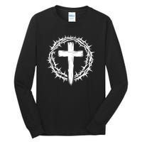 Wooden Cross Crown Of Thorns Christian Catholic Jesus Christ Tall Long Sleeve T-Shirt