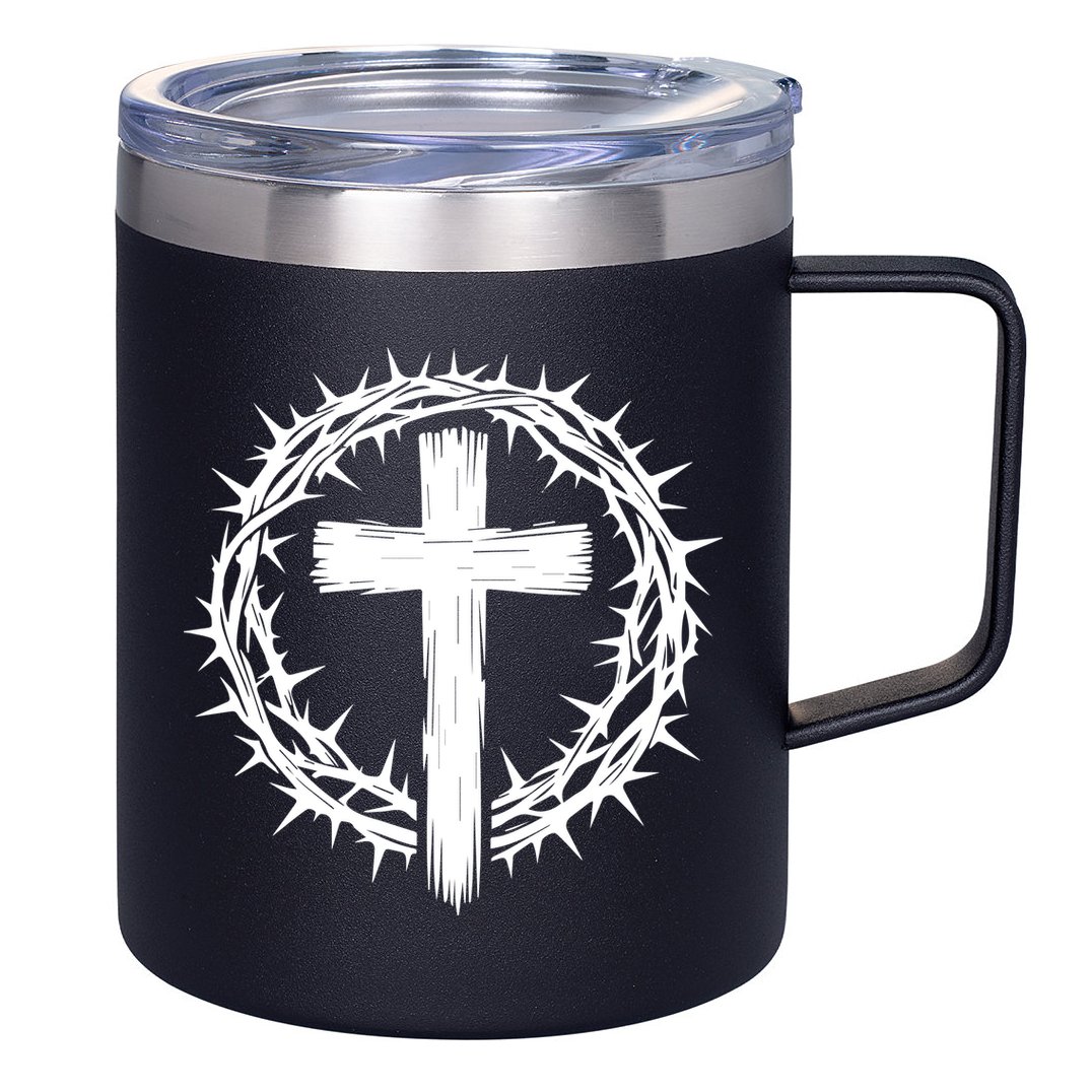 Wooden Cross Crown Of Thorns Christian Catholic Jesus Christ 12oz Stainless Steel Coffee Mug