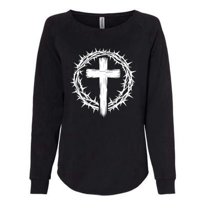 Wooden Cross Crown Of Thorns Christian Catholic Jesus Christ Womens California Wash Sweatshirt