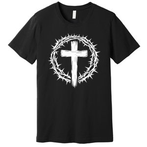 Wooden Cross Crown Of Thorns Christian Catholic Jesus Christ Premium T-Shirt