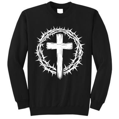 Wooden Cross Crown Of Thorns Christian Catholic Jesus Christ Tall Sweatshirt