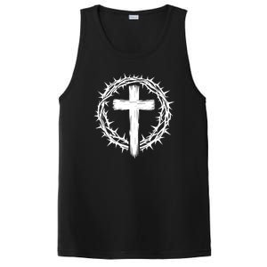 Wooden Cross Crown Of Thorns Christian Catholic Jesus Christ PosiCharge Competitor Tank