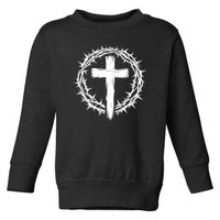 Wooden Cross Crown Of Thorns Christian Catholic Jesus Christ Toddler Sweatshirt