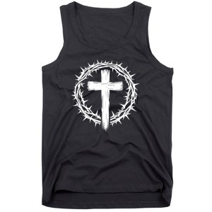 Wooden Cross Crown Of Thorns Christian Catholic Jesus Christ Tank Top