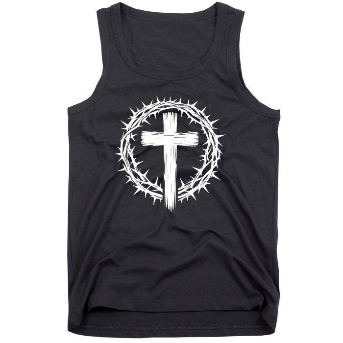 Wooden Cross Crown Of Thorns Christian Catholic Jesus Christ Tank Top