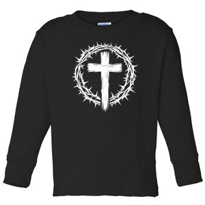 Wooden Cross Crown Of Thorns Christian Catholic Jesus Christ Toddler Long Sleeve Shirt