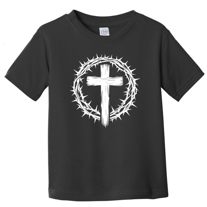 Wooden Cross Crown Of Thorns Christian Catholic Jesus Christ Toddler T-Shirt