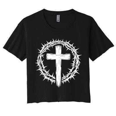 Wooden Cross Crown Of Thorns Christian Catholic Jesus Christ Crop Top