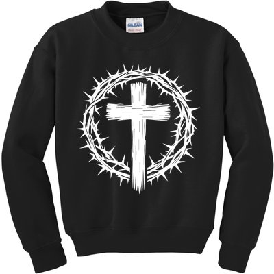 Wooden Cross Crown Of Thorns Christian Catholic Jesus Christ Kids Sweatshirt