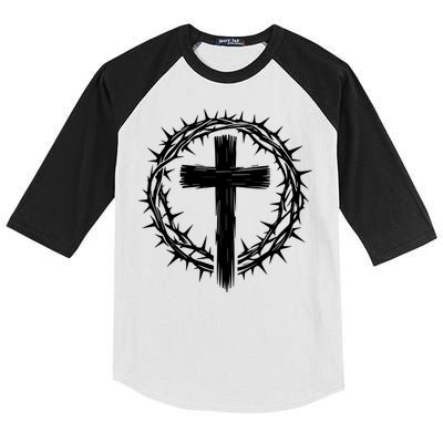 Wooden Cross Crown Of Thorns Christian Catholic Jesus Christ Kids Colorblock Raglan Jersey