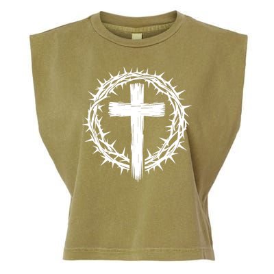 Wooden Cross Crown Of Thorns Christian Catholic Jesus Christ Garment-Dyed Women's Muscle Tee