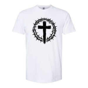 Wooden Cross Crown Of Thorns Christian Catholic Jesus Christ Softstyle CVC T-Shirt