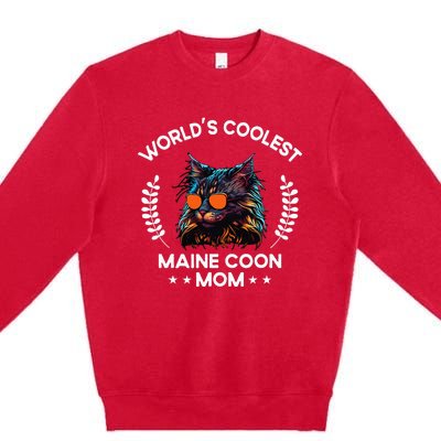 WorldS Coolest Cat Mom Mama Women Maine Coon Cat Premium Crewneck Sweatshirt