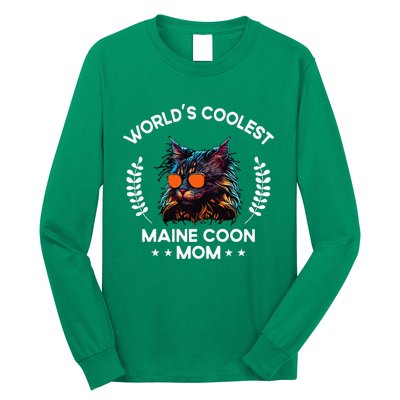 WorldS Coolest Cat Mom Mama Women Maine Coon Cat Long Sleeve Shirt