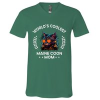 WorldS Coolest Cat Mom Mama Women Maine Coon Cat V-Neck T-Shirt