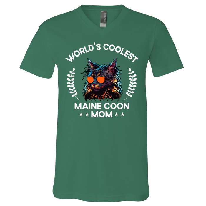 WorldS Coolest Cat Mom Mama Women Maine Coon Cat V-Neck T-Shirt