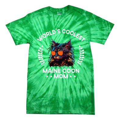 WorldS Coolest Cat Mom Mama Women Maine Coon Cat Tie-Dye T-Shirt