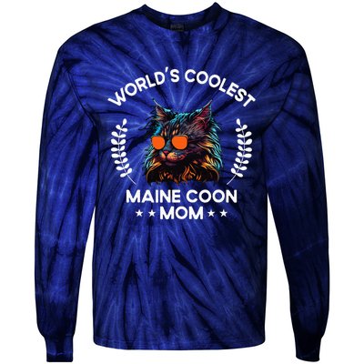 WorldS Coolest Cat Mom Mama Women Maine Coon Cat Tie-Dye Long Sleeve Shirt