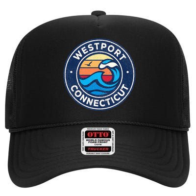 Westport Connecticut Ct Vintage Nautical Waves High Crown Mesh Back Trucker Hat