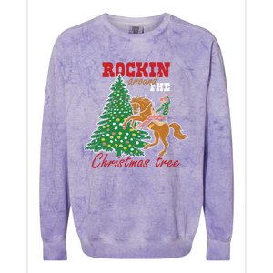 Western Cow Christmas Rockin Around The Tree Merry Xmas Gift Colorblast Crewneck Sweatshirt