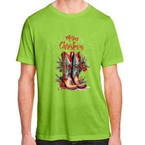 Western Cow Christmas And Cow Boots Gift Adult ChromaSoft Performance T-Shirt