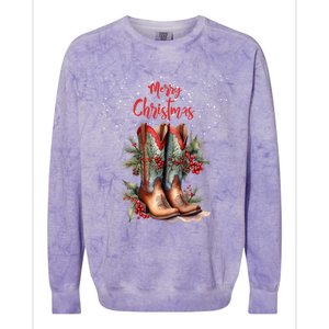 Western Cow Christmas And Cow Boots Gift Colorblast Crewneck Sweatshirt