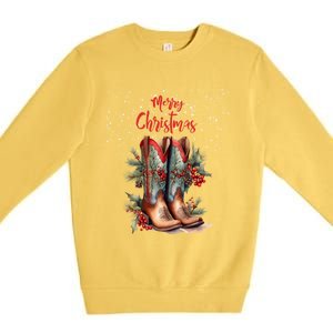 Western Cow Christmas And Cow Boots Gift Premium Crewneck Sweatshirt